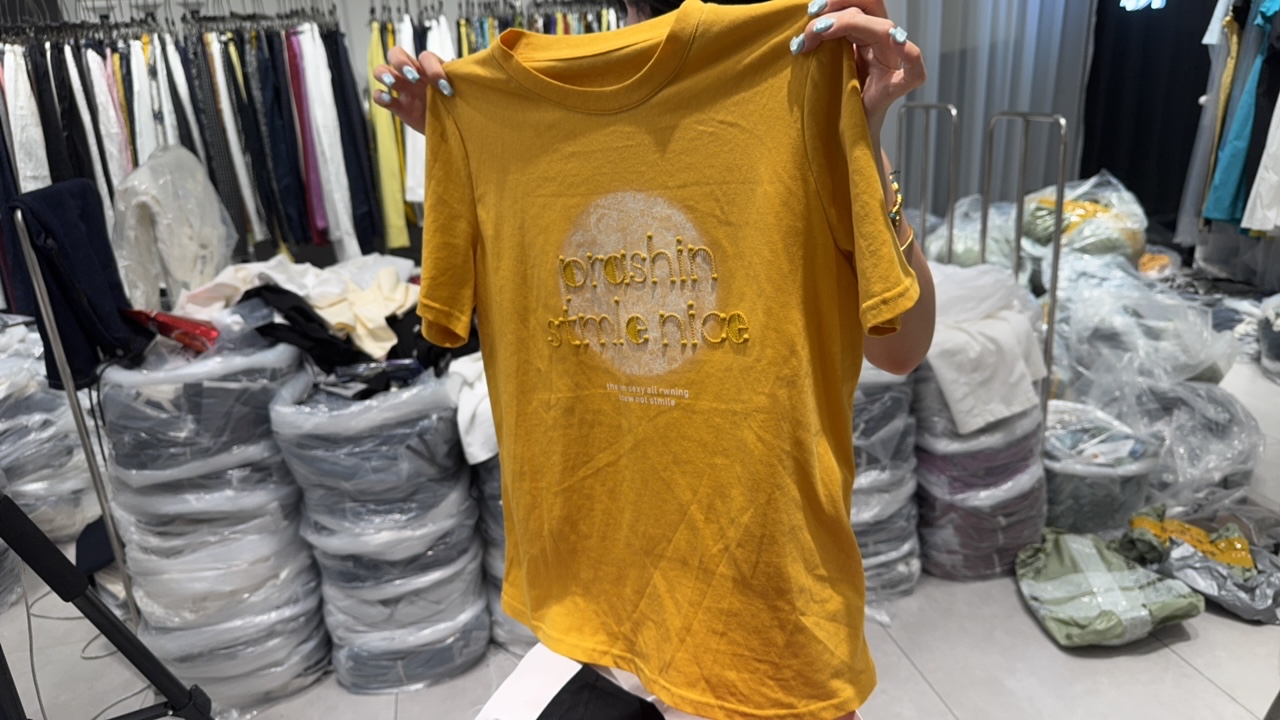 欧式刺绣短袖吸汗字母圆领T恤百搭休闲半袖黄色ins潮流夏季