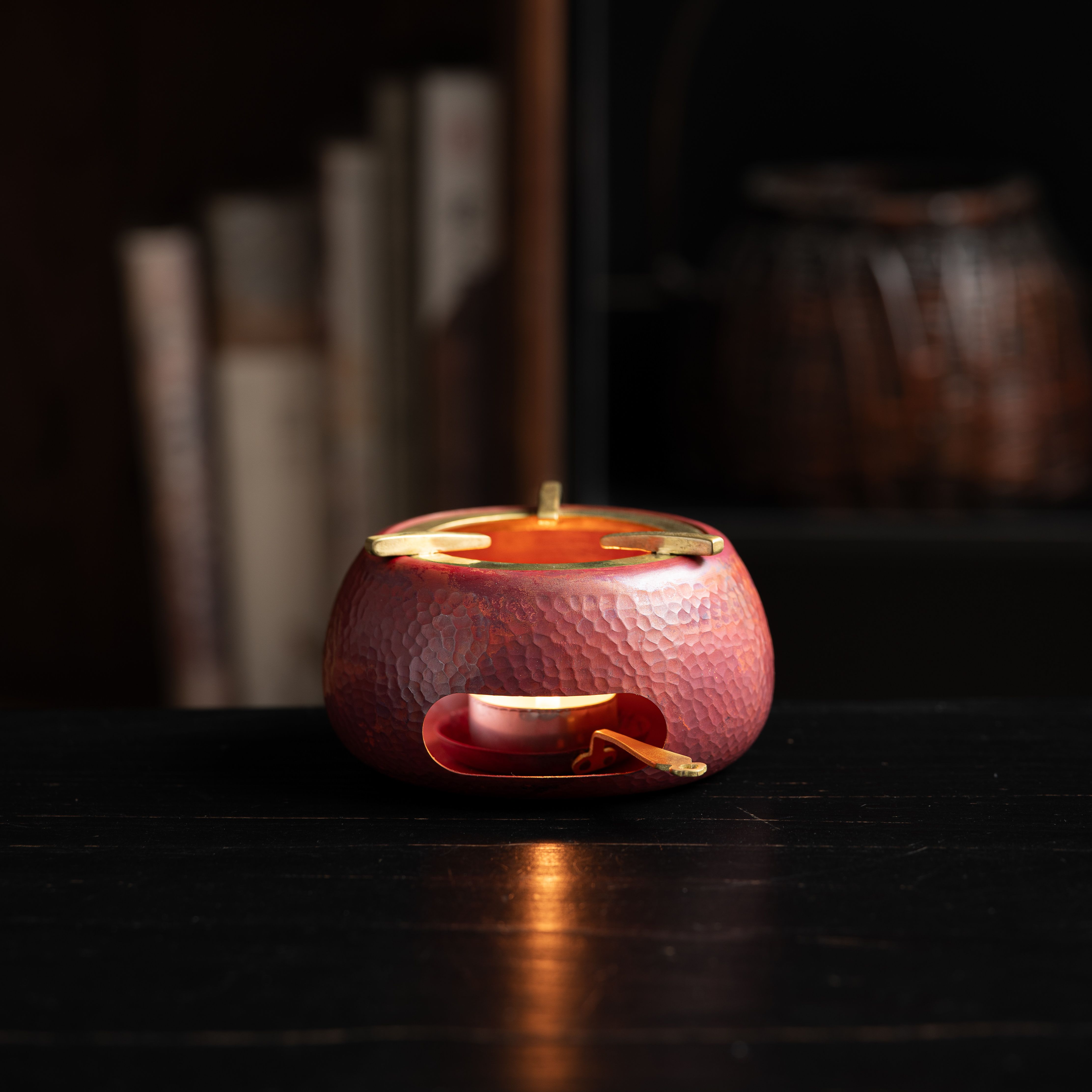 石桃温茶炉-火烧色-带蜡烛托