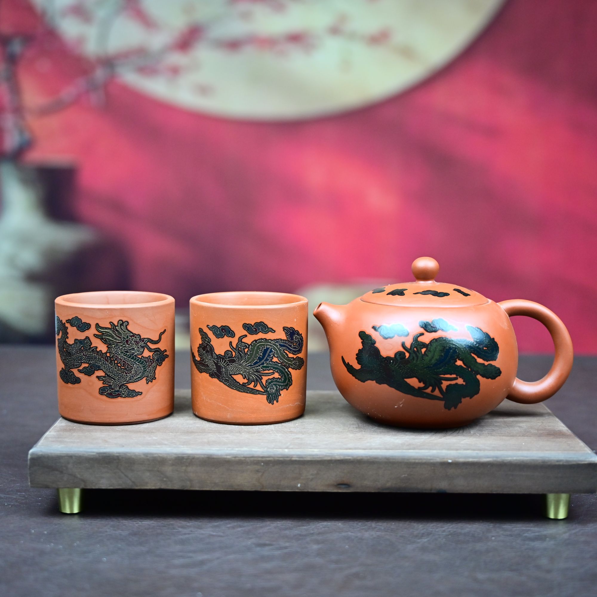 -变色紫砂凤鸣西施壶一壶两杯