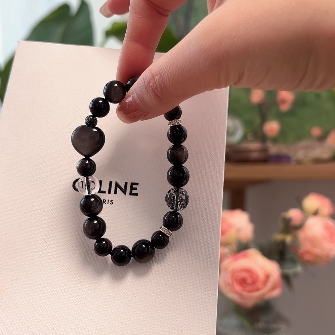 黑曜岩手链银S925镶嵌