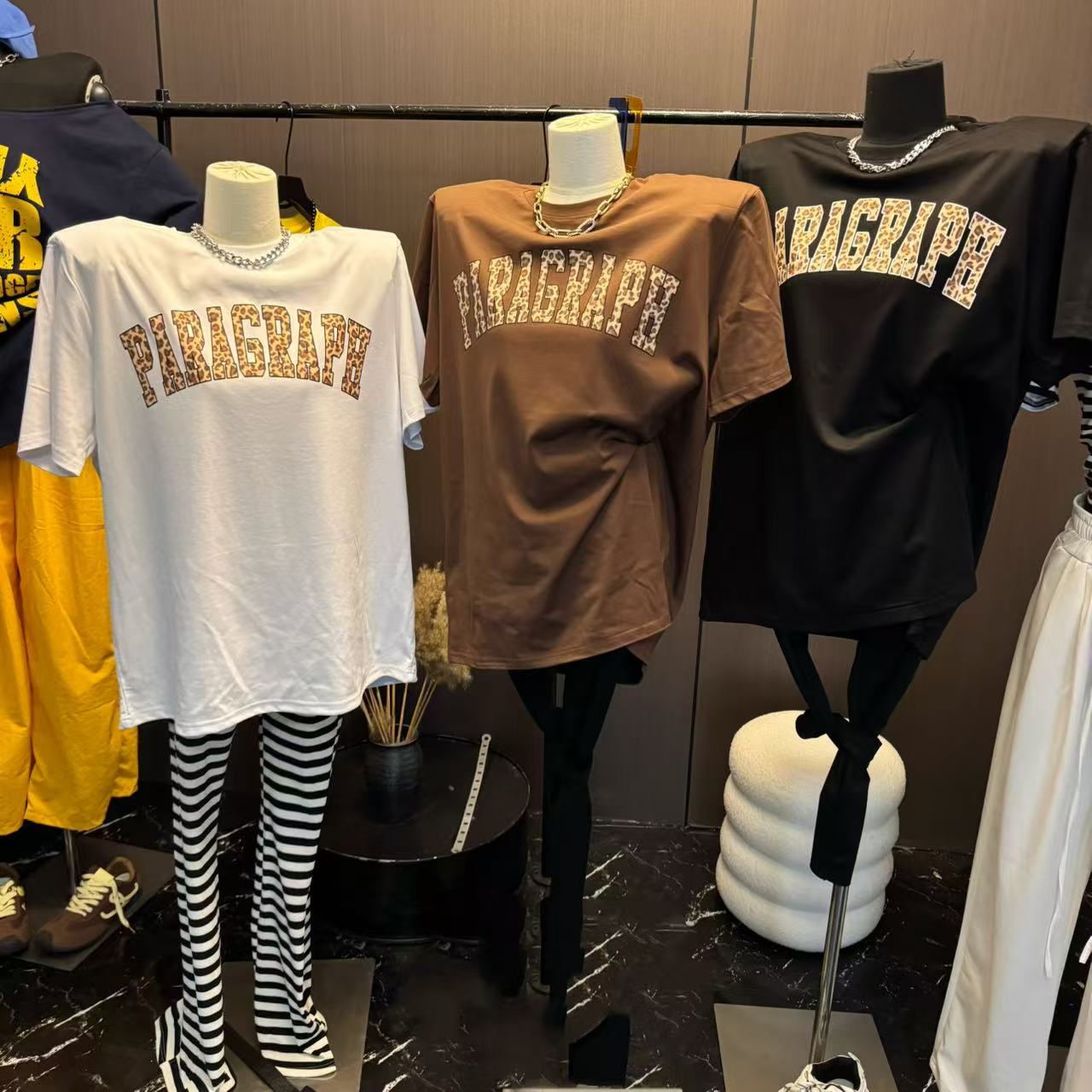 春季新款【豹纹小火车半袖】半袖宽松遮屁屁斜肩 T恤半袖