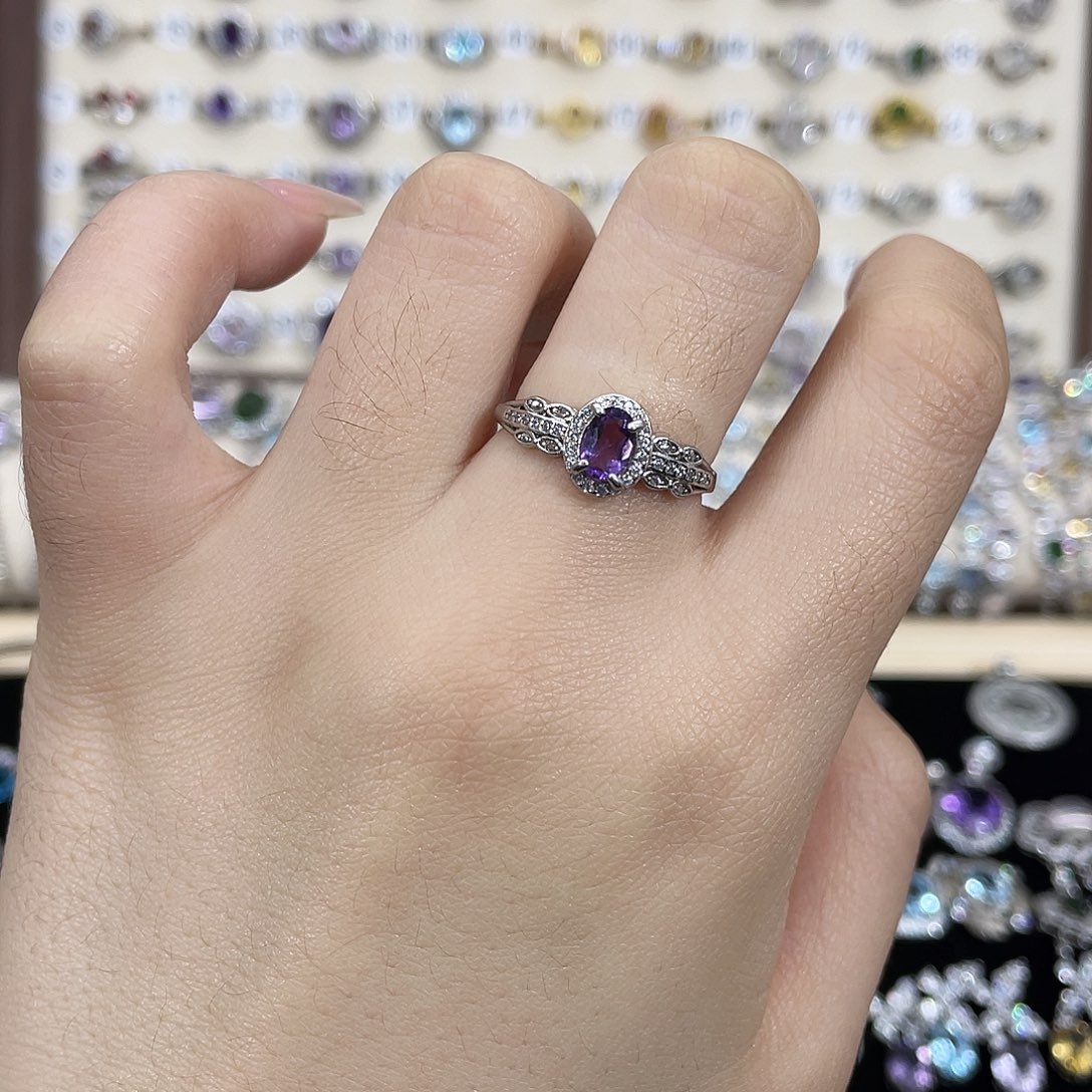 紫晶戒指银S925镶嵌