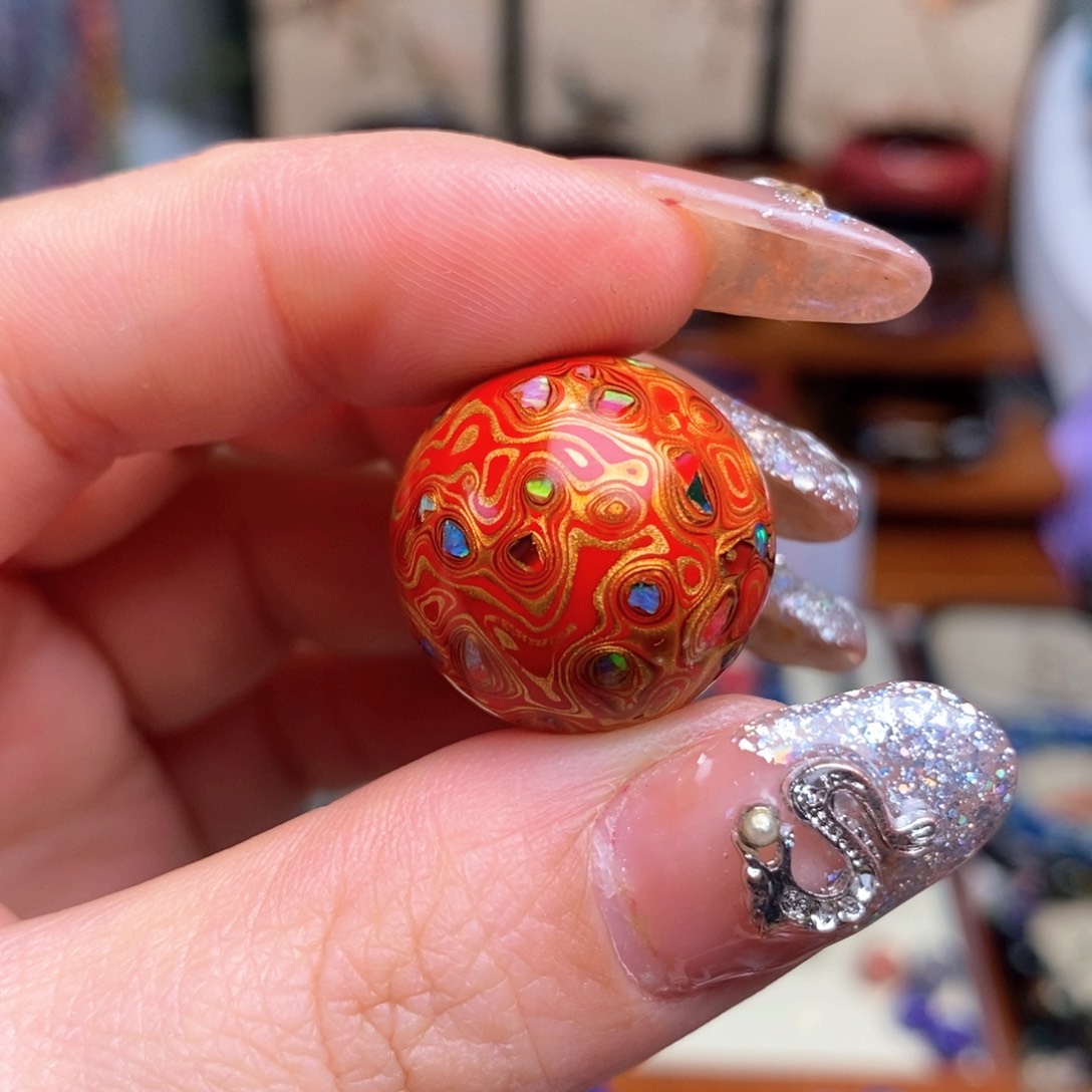 大漆20mm犀皮纹精品单珠