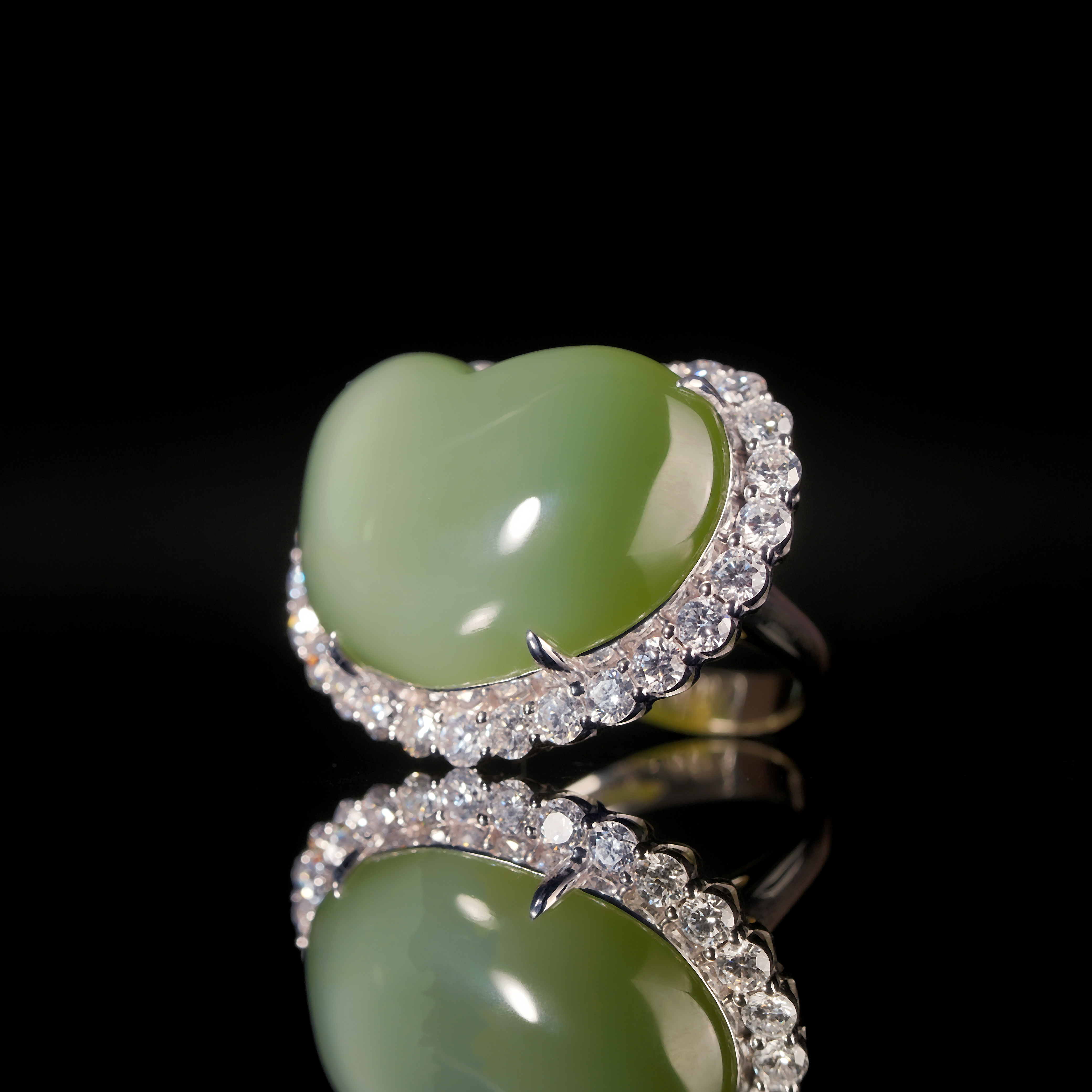 传世级 和田玉晶体猫“大爱”高定戒指 18K金 14号 H111911