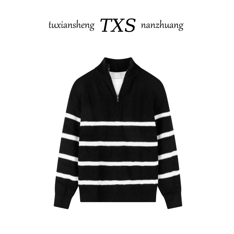 -01金刚狼 NZQ8135针织假两件条纹男士秋冬针织衫