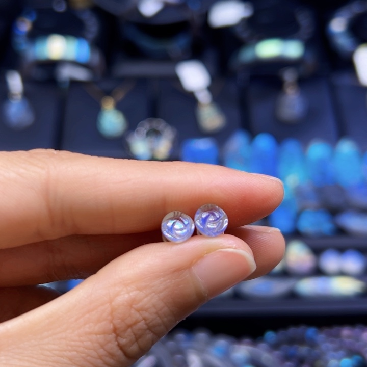 拉长石耳钉银S925镶嵌6左右