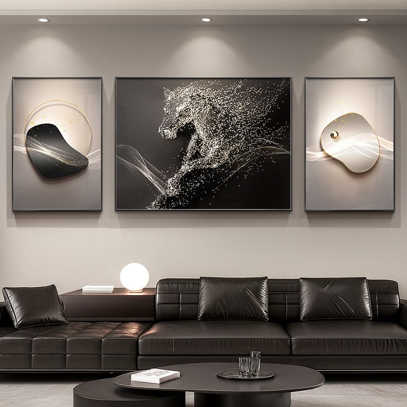 【马到成功】现代轻奢客厅三联装饰画沙发背景墙抽象挂画组合壁画