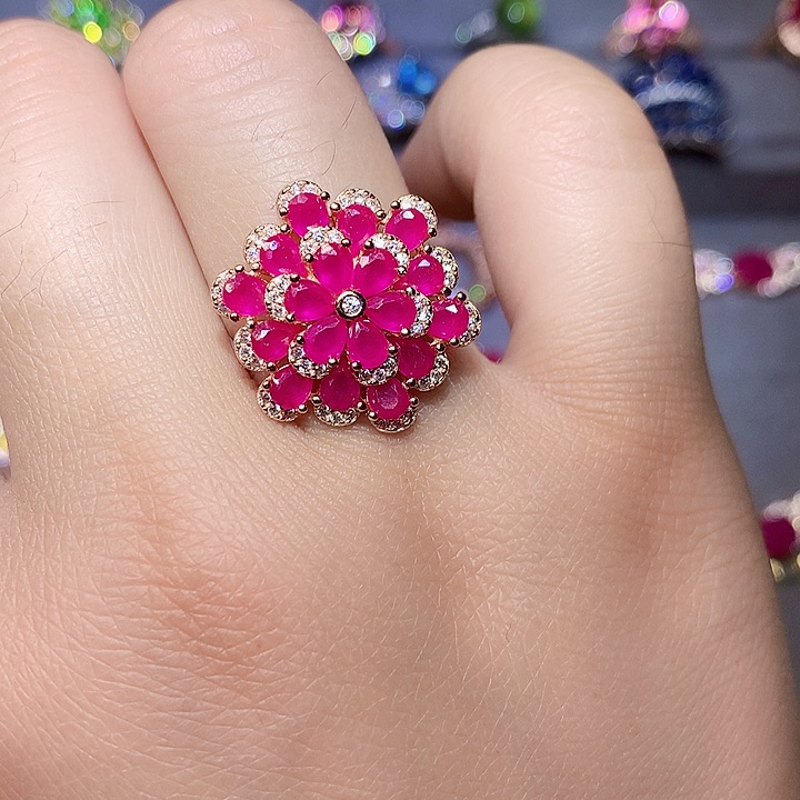 红宝石戒指银S925镶嵌