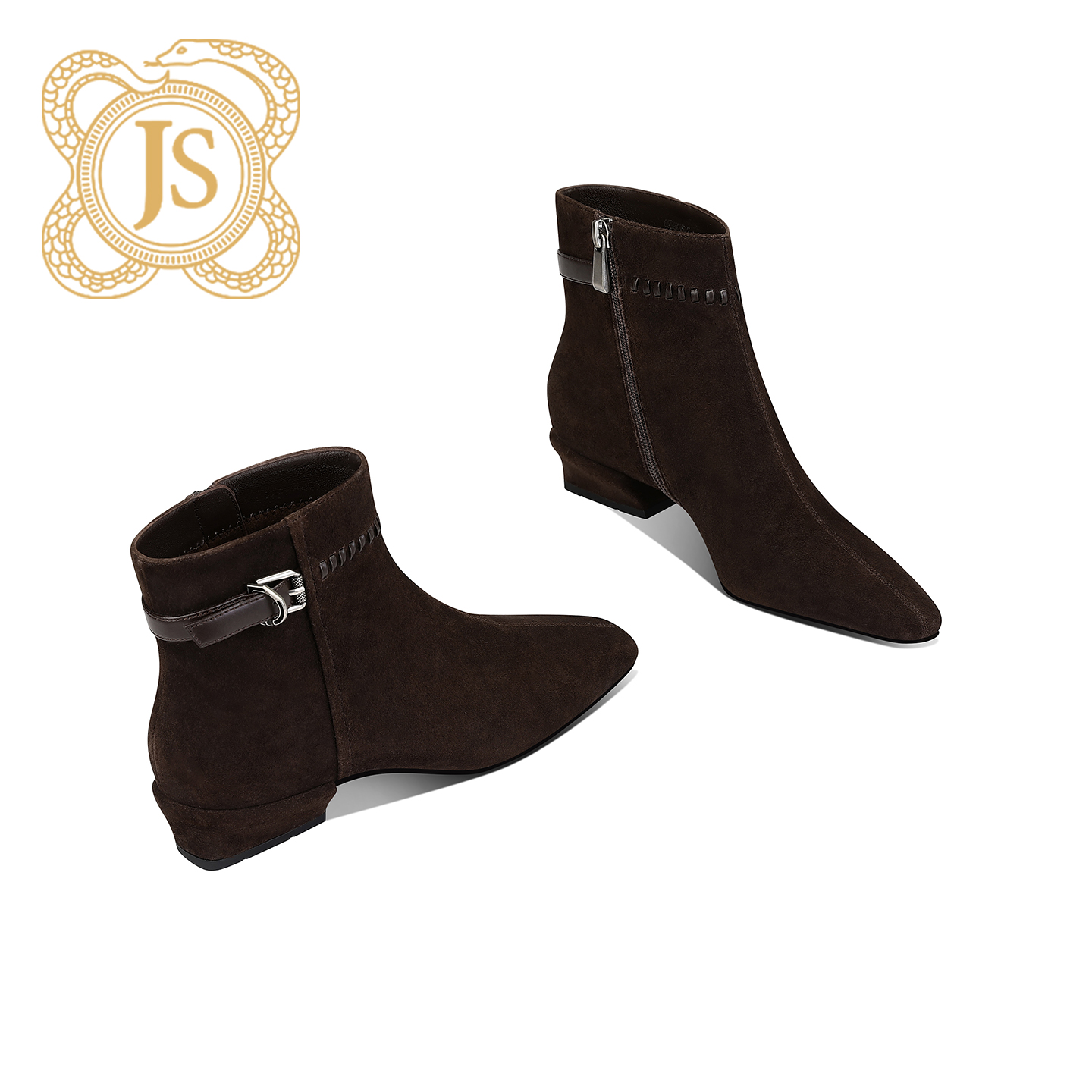 已开价，6658X851Z百搭真皮秋冬中跟时尚平底方头粗跟时装靴女