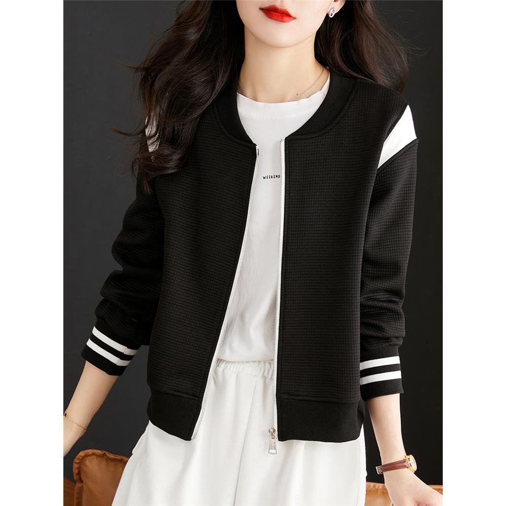 黑色棒球服短款外套女2025年秋冬季宽松休闲百搭夹克外搭开衫卫衣