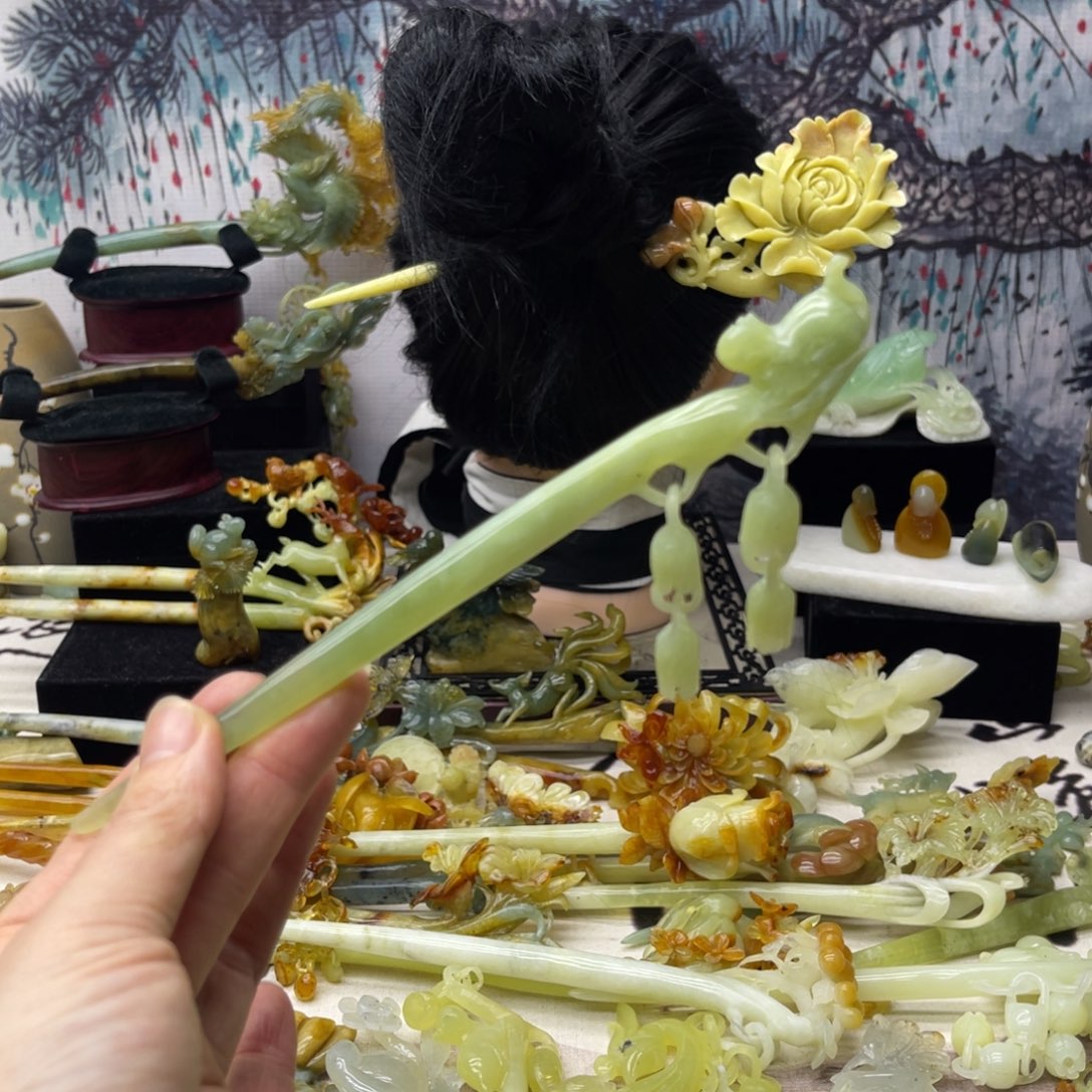 【闪购商品】蛇纹石玉发饰合金