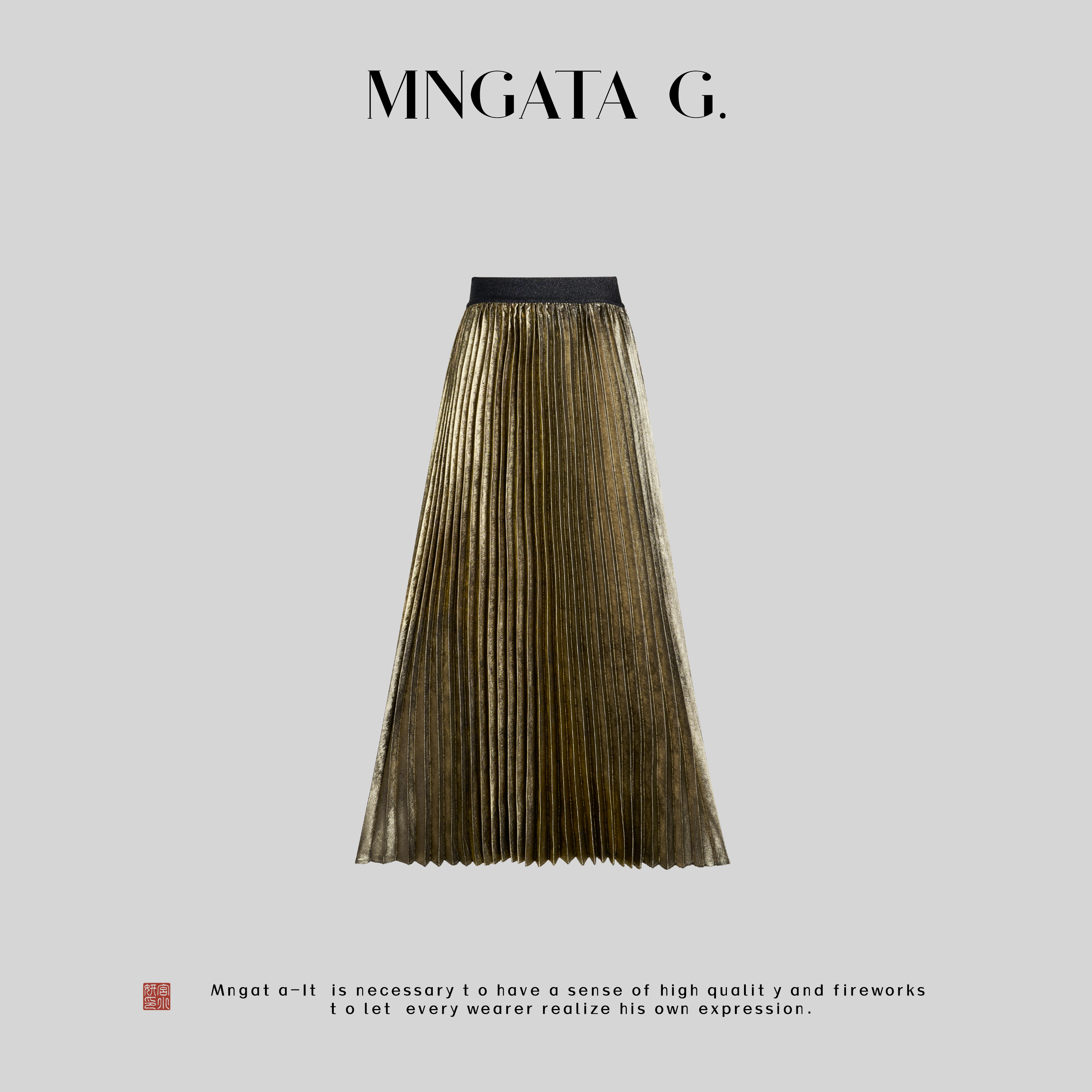 MNGATA G.宫小妍【金陵裙】复古亮面显瘦中长款百褶半身裙5031785