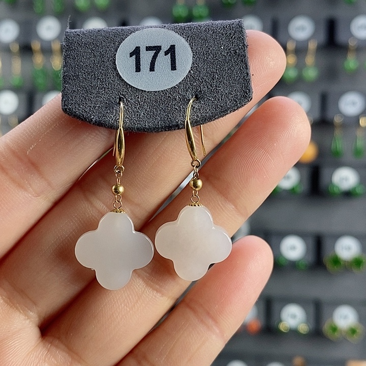 和田玉耳饰18K金镶嵌