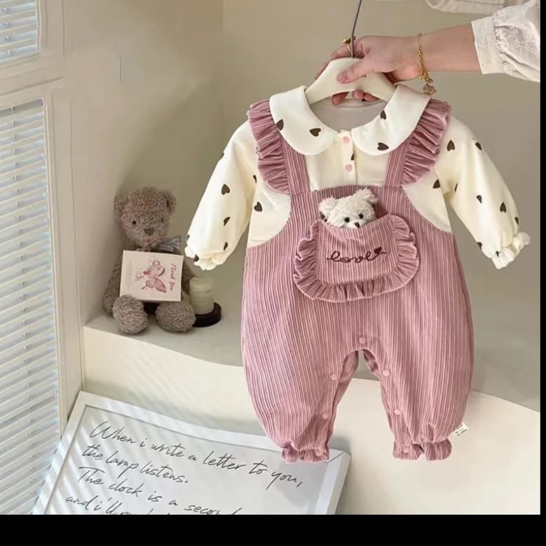 婴儿衣服春装新款女宝宝新生连体衣满月百天超萌公主哈衣外出爬服