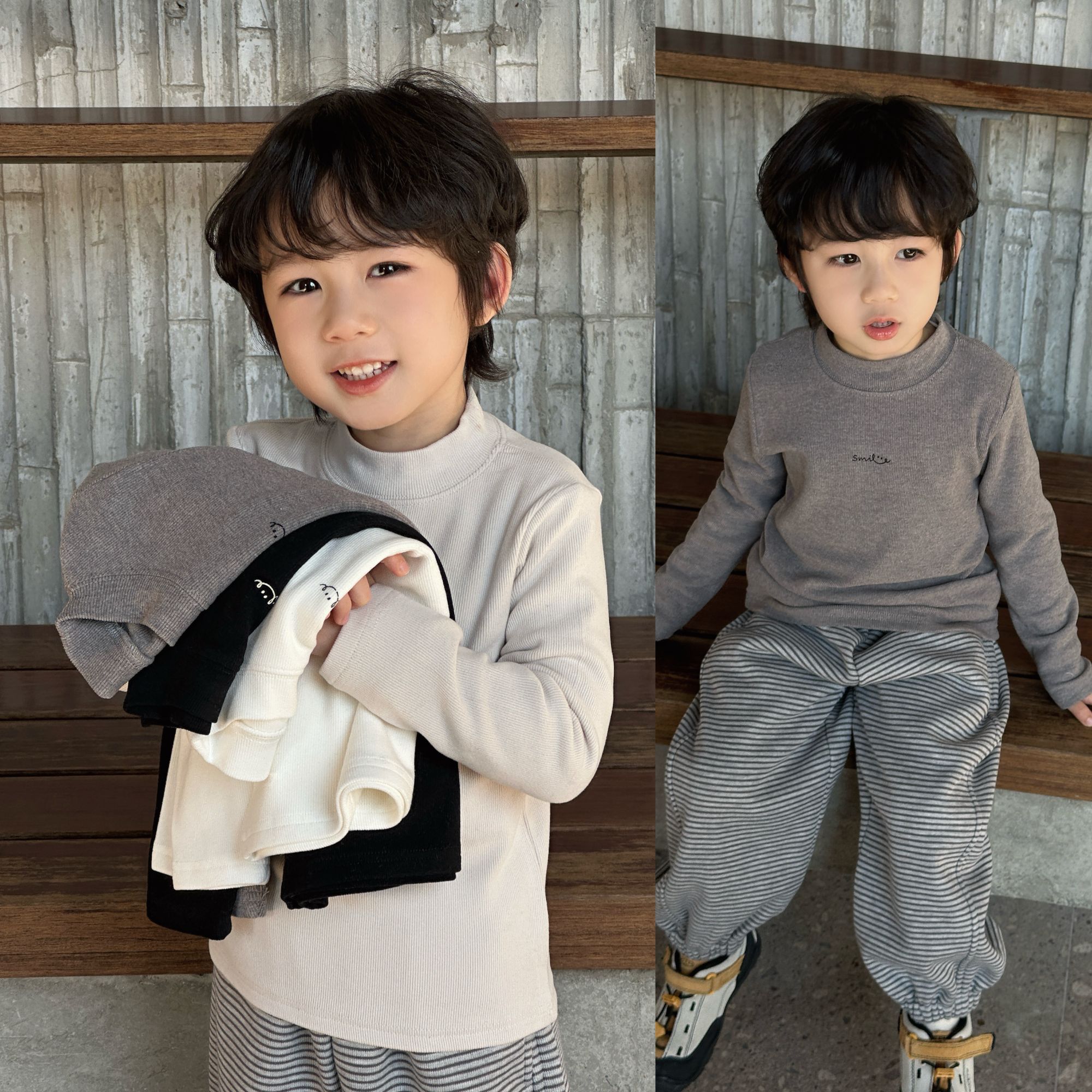 【口碑三年打底】棉烊家中小童秋冬新款纯色柔软舒适320g棉打底衫