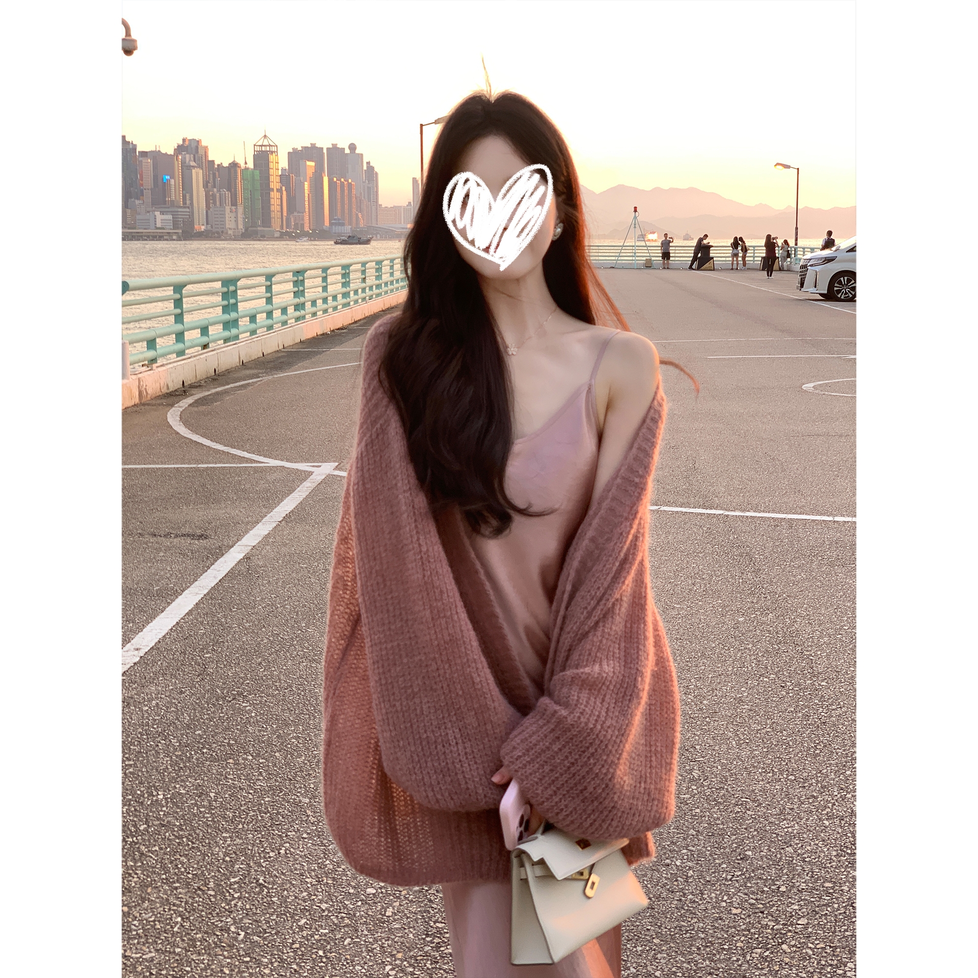 早秋新款肌理感慵懒宽松V领针织开衫轻奢肌理感吊带裙套装Y3330