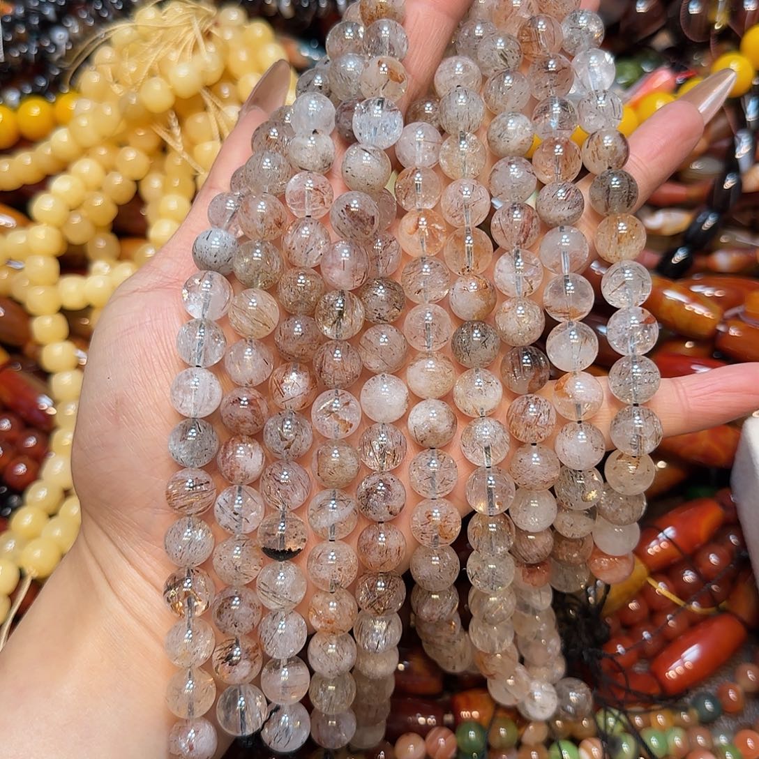 玛瑙/玉髓未镶嵌珠宝半成品黑金超7.水晶10mm一条