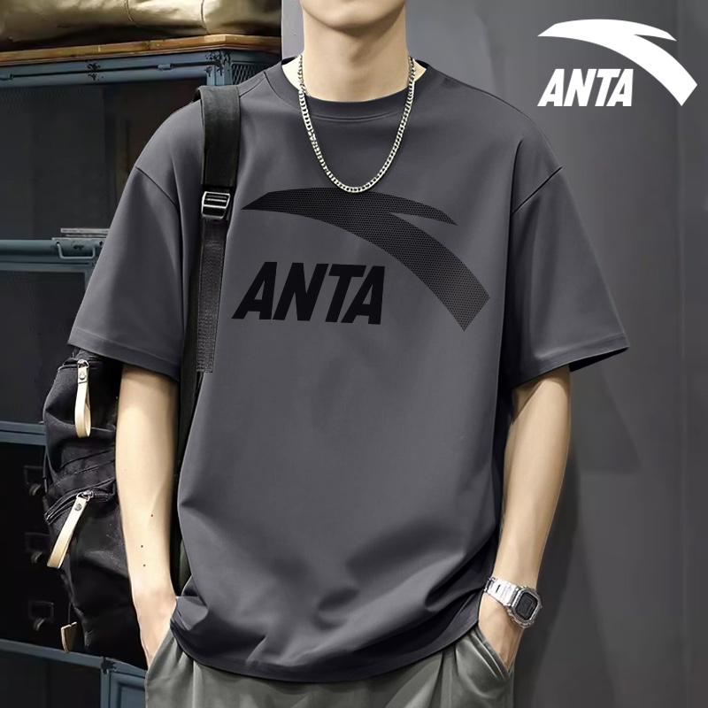 安踏短袖男夏季新款圆领运动休闲t恤百搭透气印花半袖男952528120