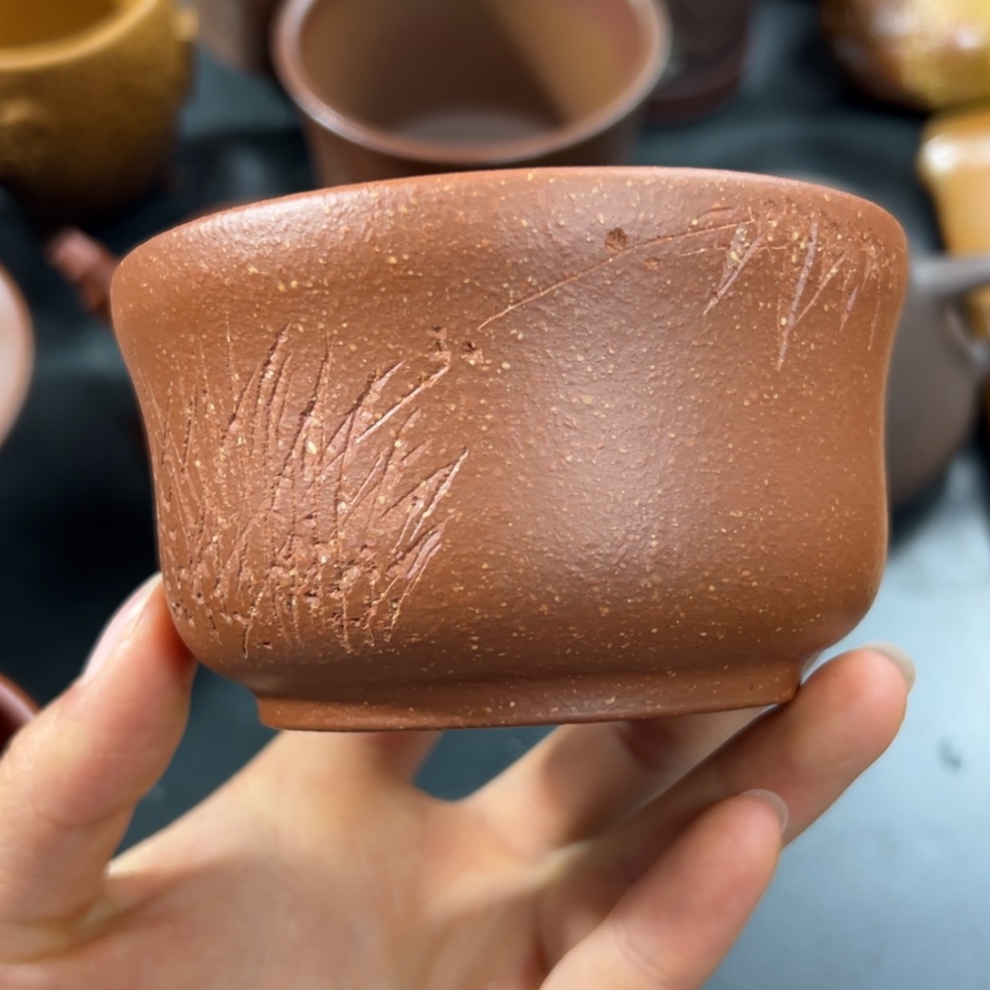 紫砂茶杯红降坡主人杯