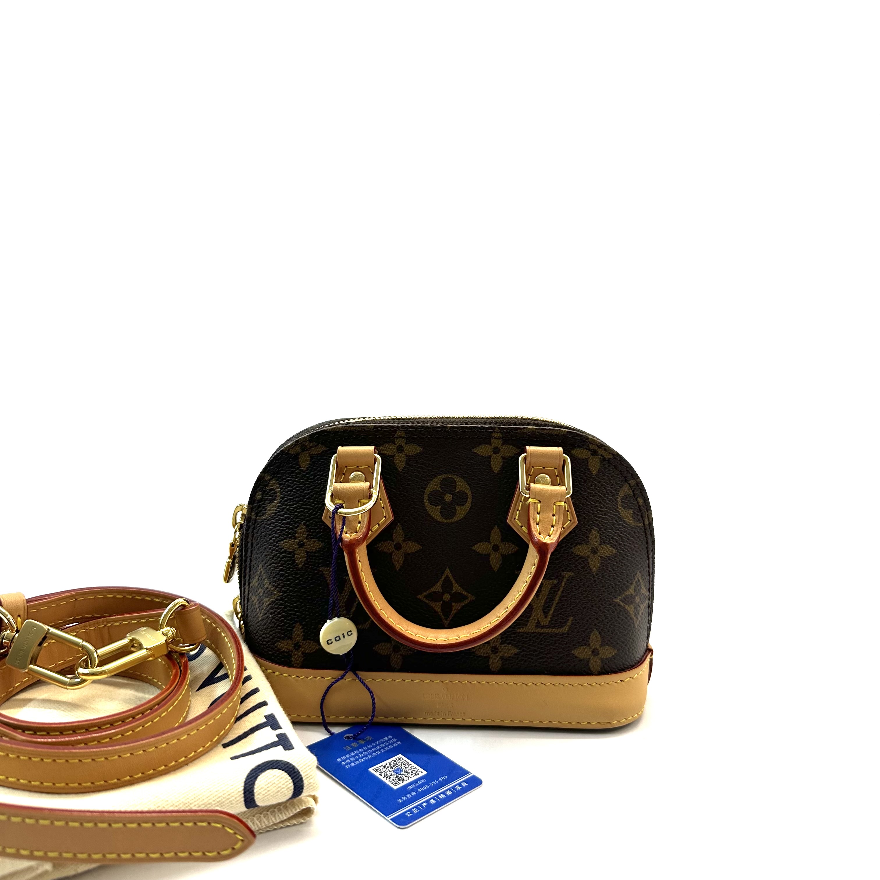 95新 LouisVuitton/路易威登 98新 alma nano老花贝壳包单肩包