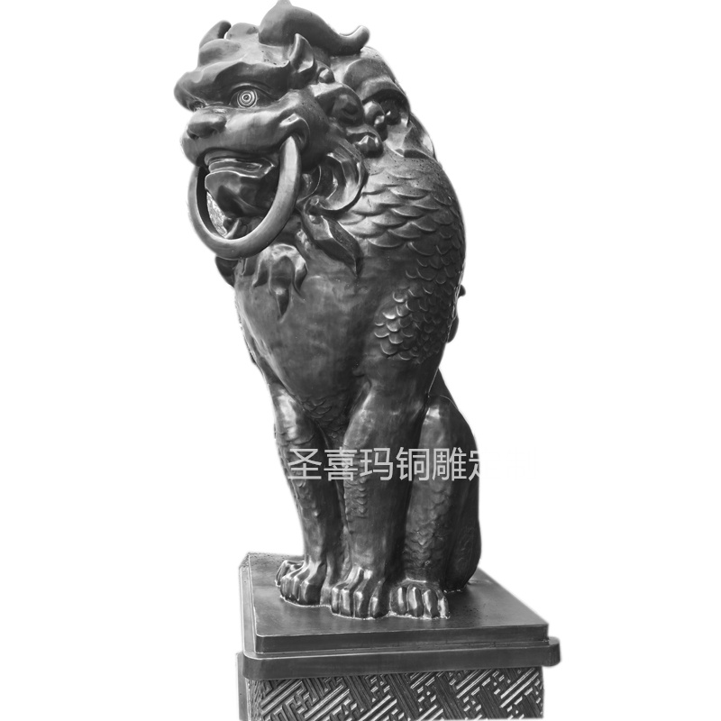大型室外门口摆放黄铜椒图 看门神兽铜雕 纯铜动物雕塑定制厂家