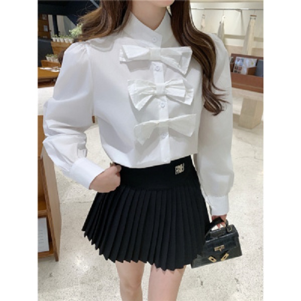 新款设计师款小众复古甜美甜辣长袖纯欲风法式设计感蝴蝶结衬衫