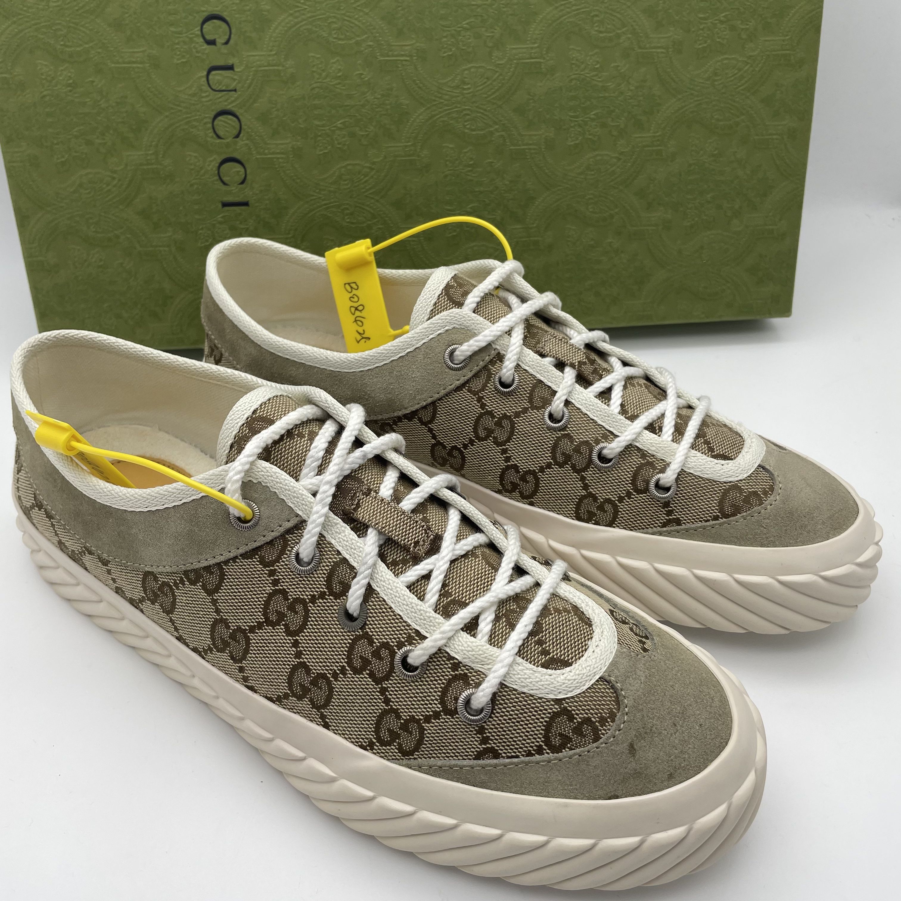 95新 GUCCI/古驰 42.5欧码/乌木色帆布双G老花满印低帮休闲板鞋