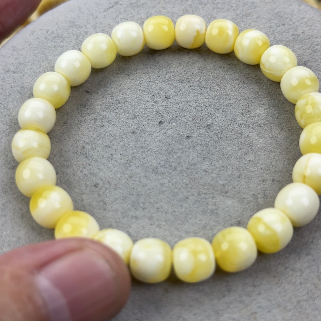 煜***宿蜜蜡未镶嵌手串纯天然俄料瓷白花极限弧高桩9*8.5腕口18+