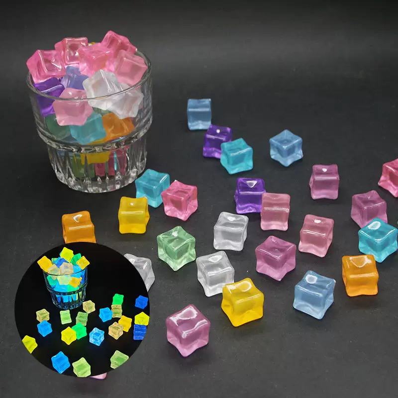 【直播拆】一包十个冰块 彩色夜光果冻色系夜光冰块可DIY做手工