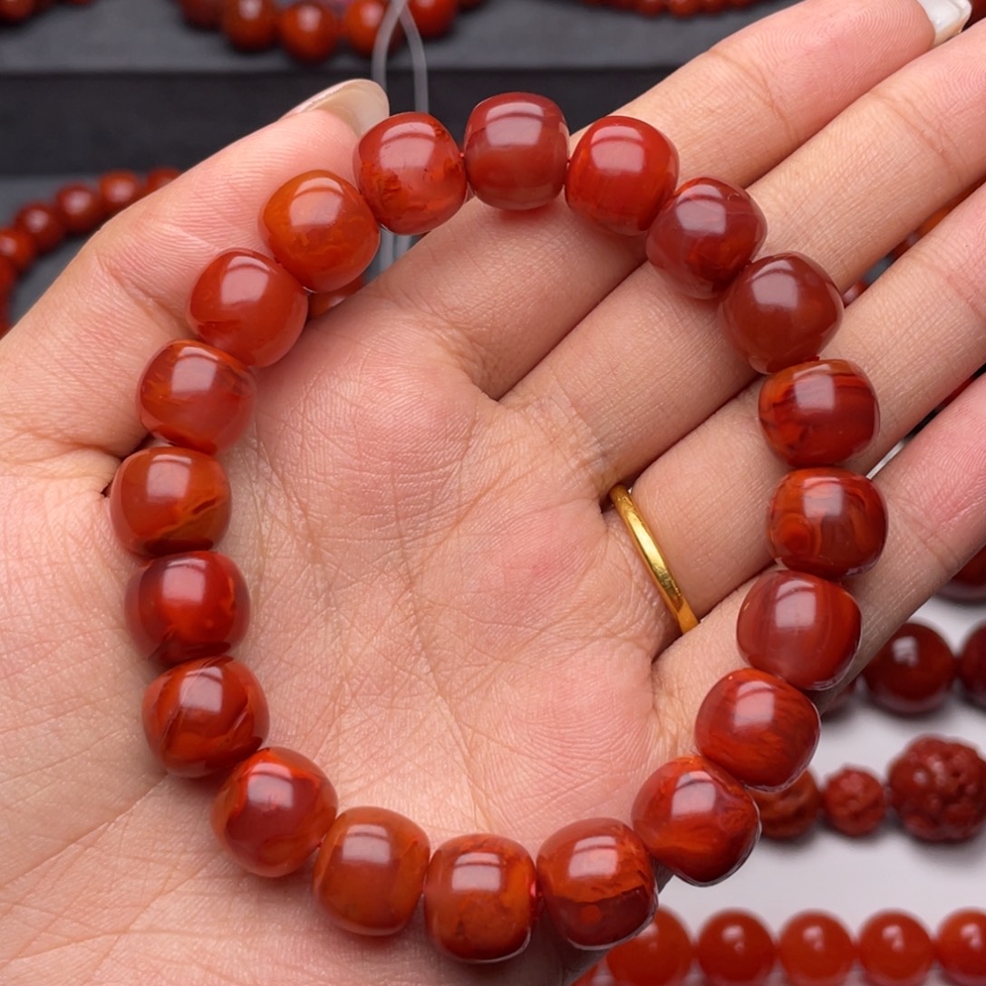 丹***若南红玛瑙未镶嵌手链Y11.8mm顶品牛血火焰老型手串（
