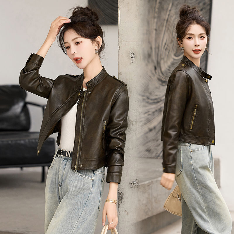 酷飒风短款皮衣外套女春秋新款小个子机车时尚显瘦立领皮网红夹克