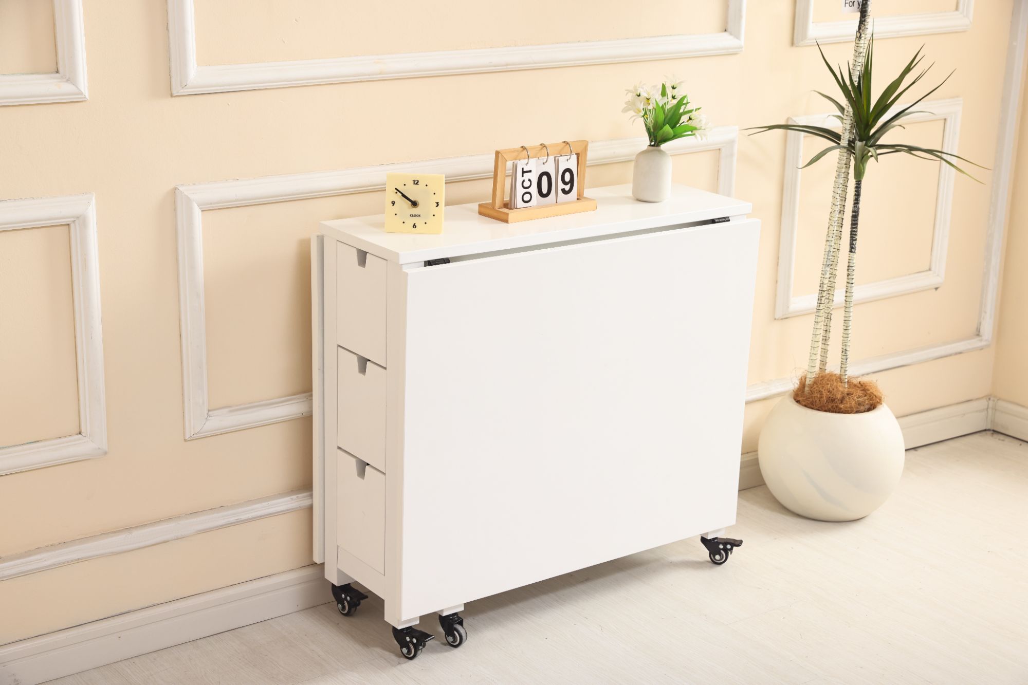 方佳宜家居实木折叠餐桌8人长方形家用伸缩小户型移动多功能餐桌