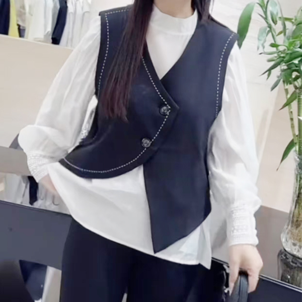 2025春季新款时尚外穿马甲设计感不规则明线马甲衬衫LS003