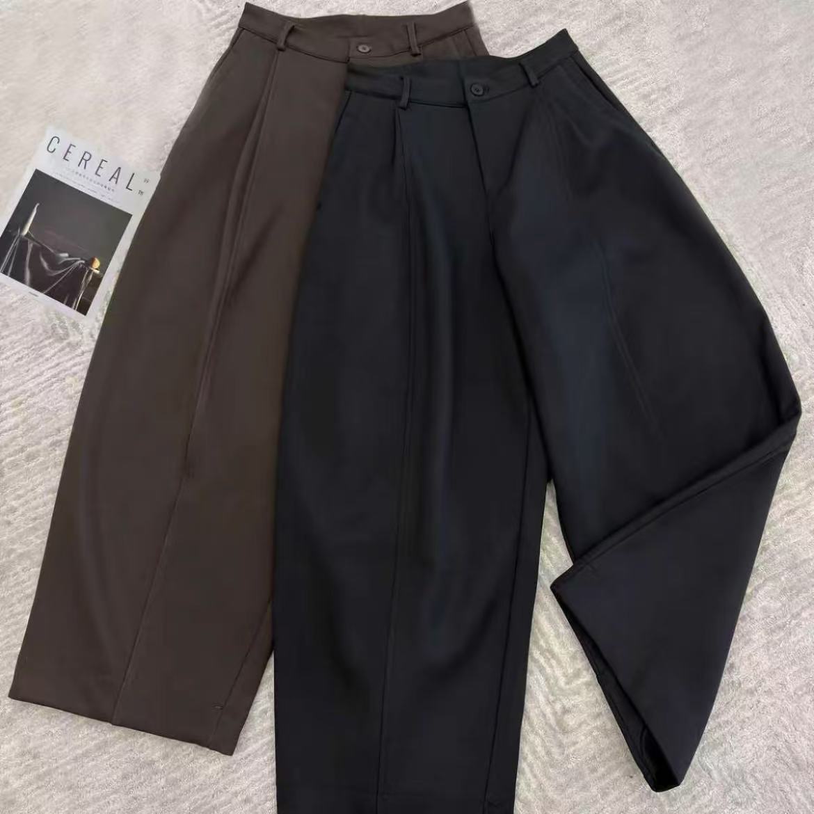 秋冬新款女士时尚洋气百搭休闲宽松显瘦纯色加绒保暖气球裤长裤