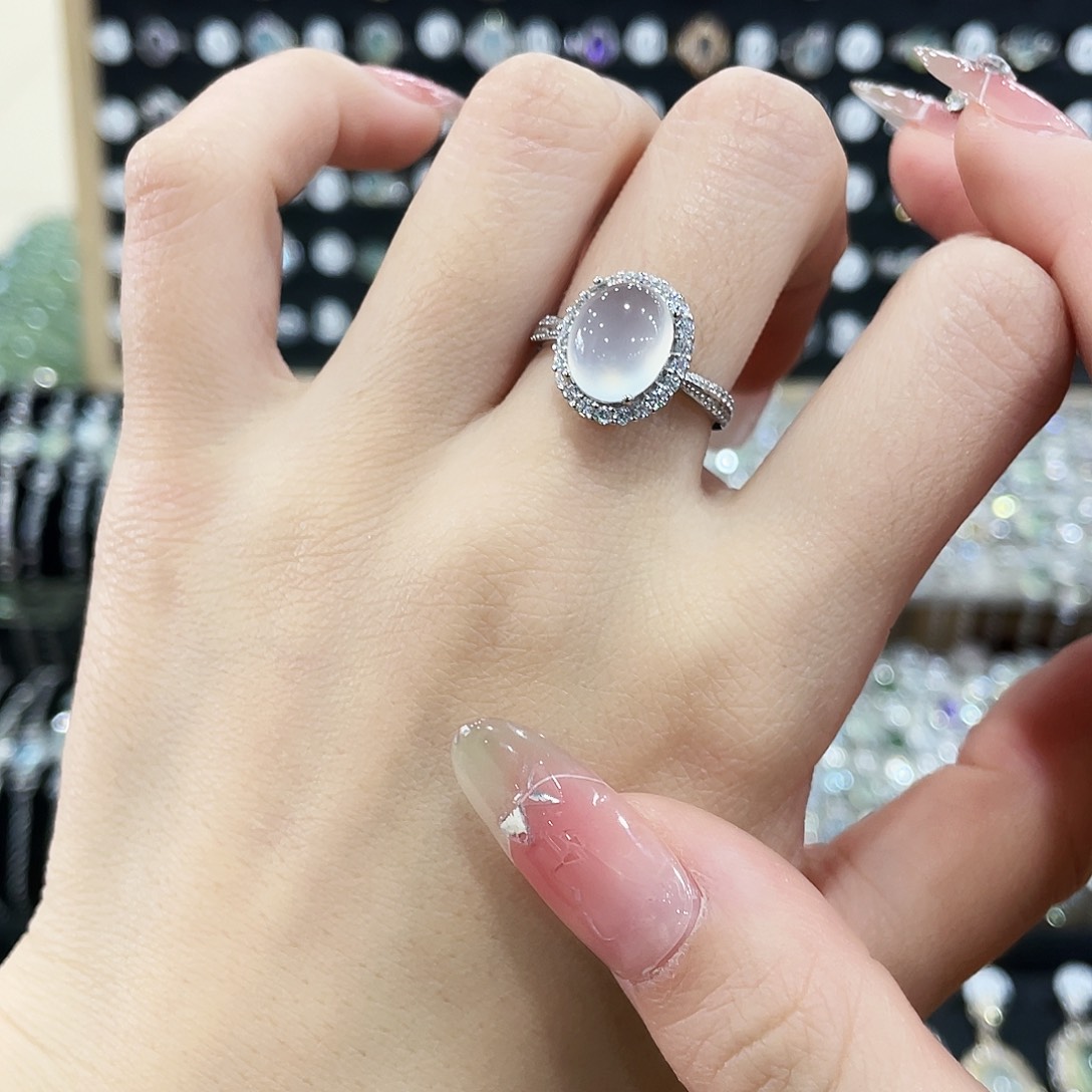 张***啊蛇纹石玉银S925镶嵌戒指