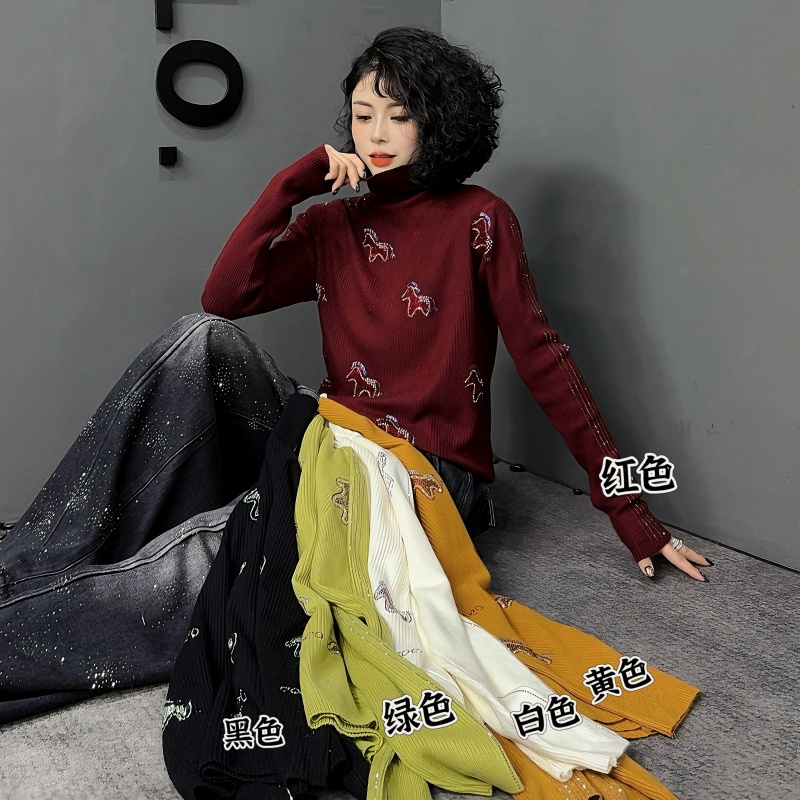 【亿火】常规百搭时尚长袖套头提花烫钻毛衣-G237-2233