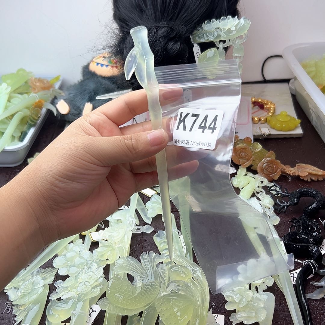 合金蛇纹石玉发饰浅*