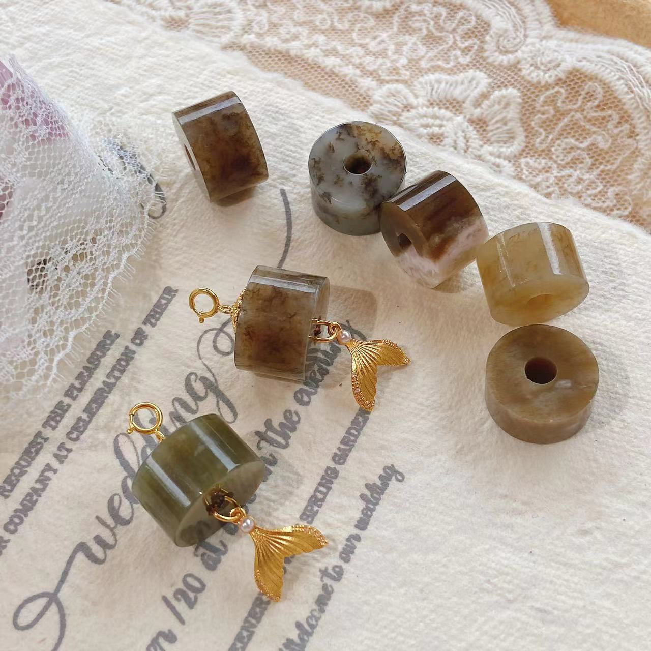 CA109【焦糖玛奇朵】925银和田玉糖料桶珠吊坠