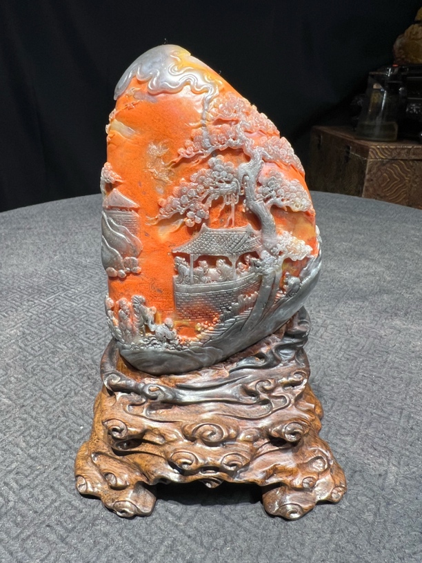 石雕摆件 山水画人物田黄 芙蓉