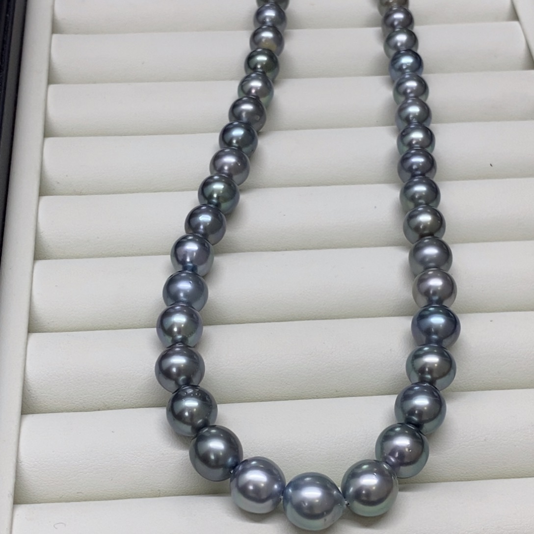 颈饰银S925镶嵌海水珍珠铂金灰海洋蓝耳饰8-11