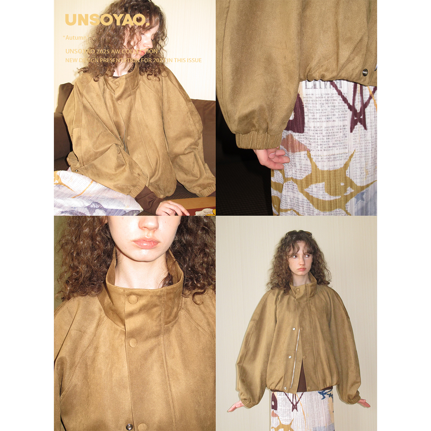 UNSOYAO 25AW“巴塞罗那的信”高质感挺括麂皮夹克外套女半裙套装