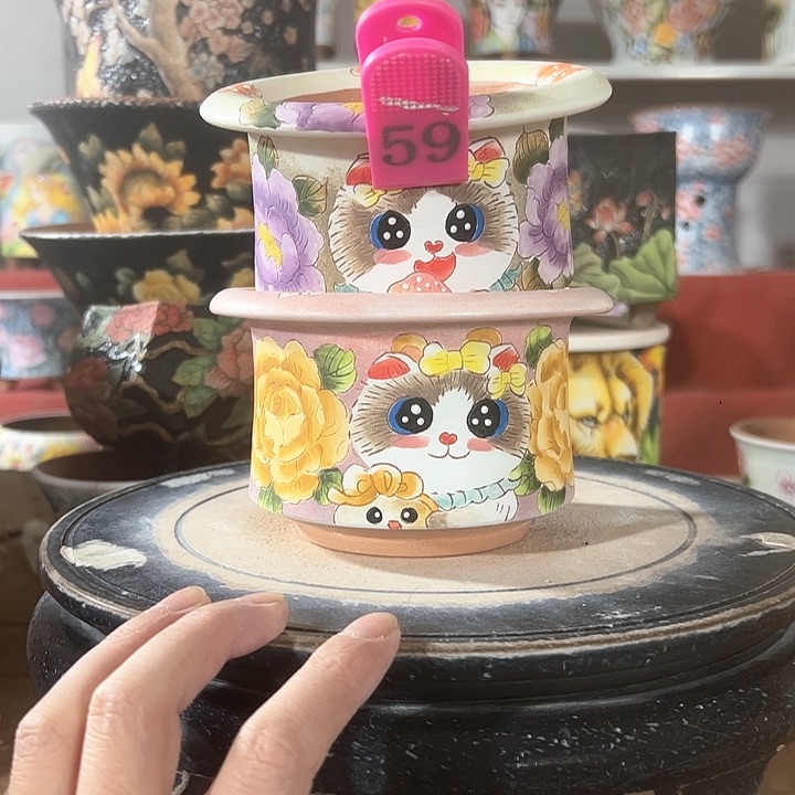 景德镇手绘花盆 满38包邮