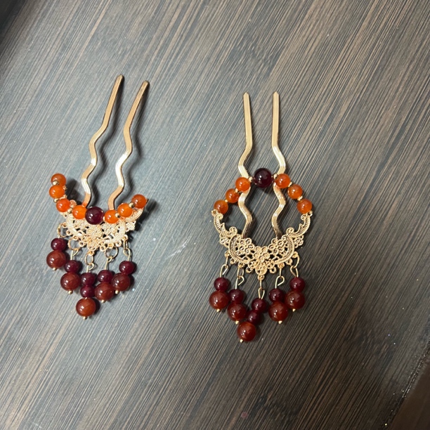 70~100麦光光古风发饰绒花发簪 手工制作默认微瑕