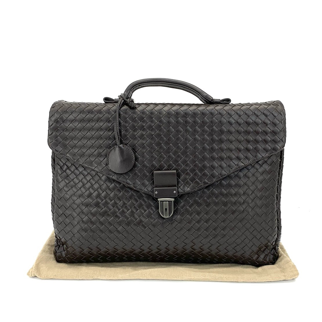 99新 BOTTEGA VENETA/葆蝶家 棕色全皮编织手提公文包尺40/30