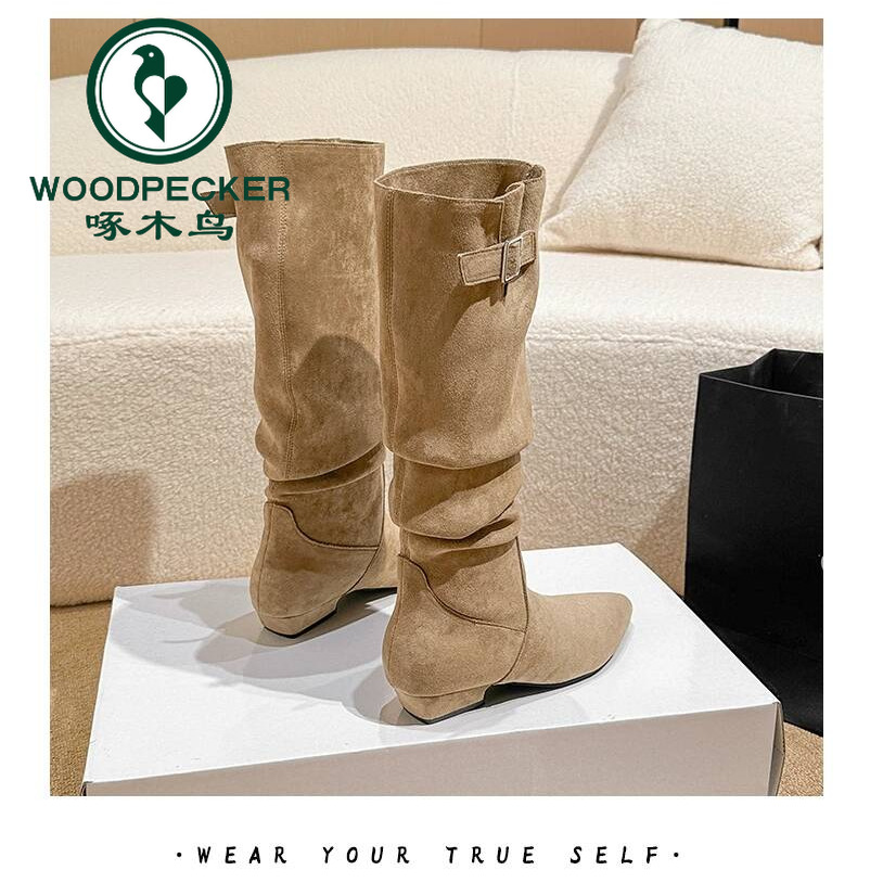 啄木鸟时装靴短筒骑士靴中筒高筒靴尖头过膝网红时尚瘦瘦靴鞋子