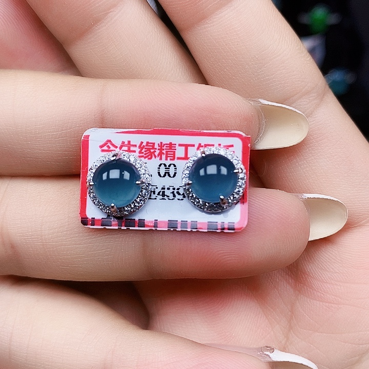 翡翠耳饰银S925镶嵌耳钉