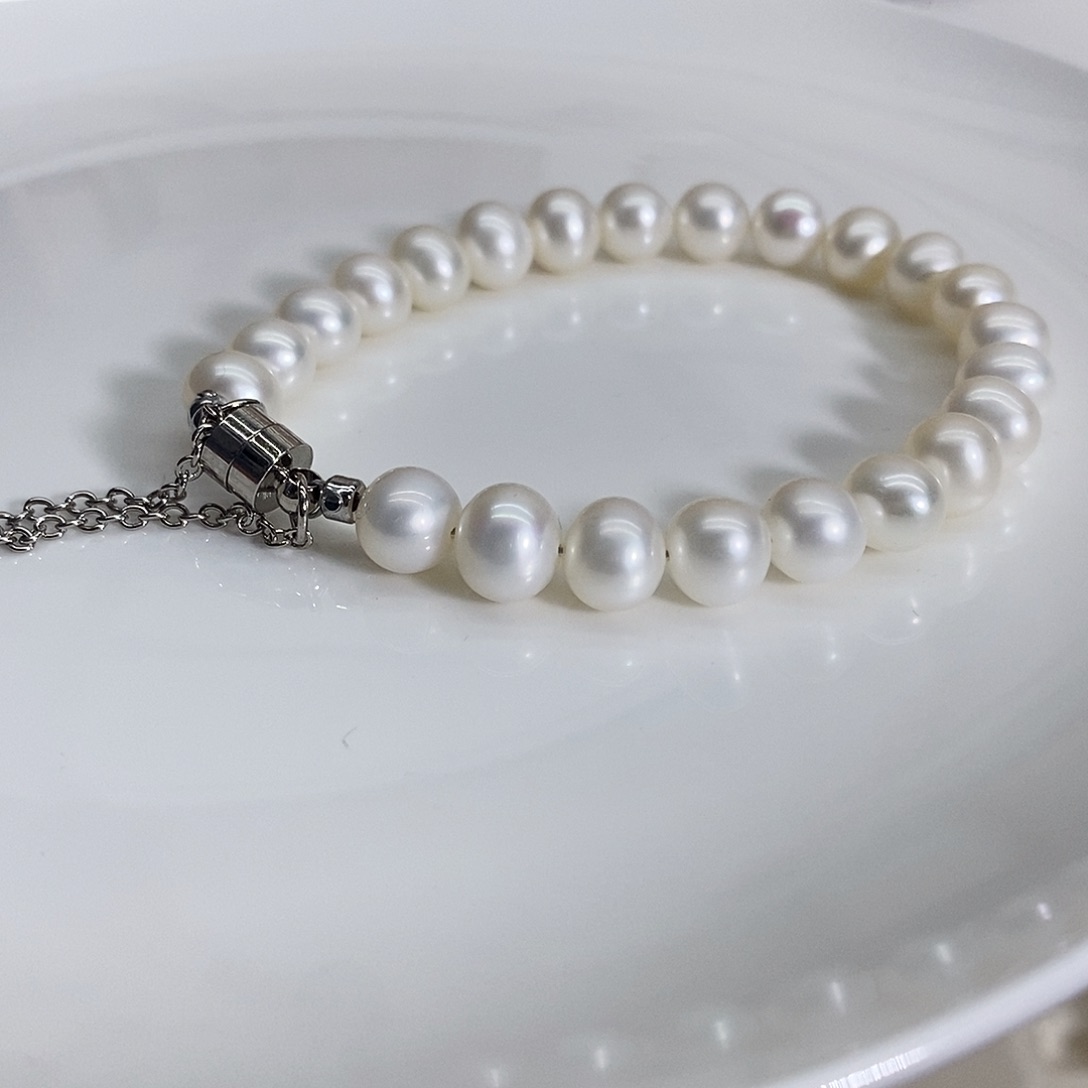 淡水珍珠手链银S925镶嵌7毫米