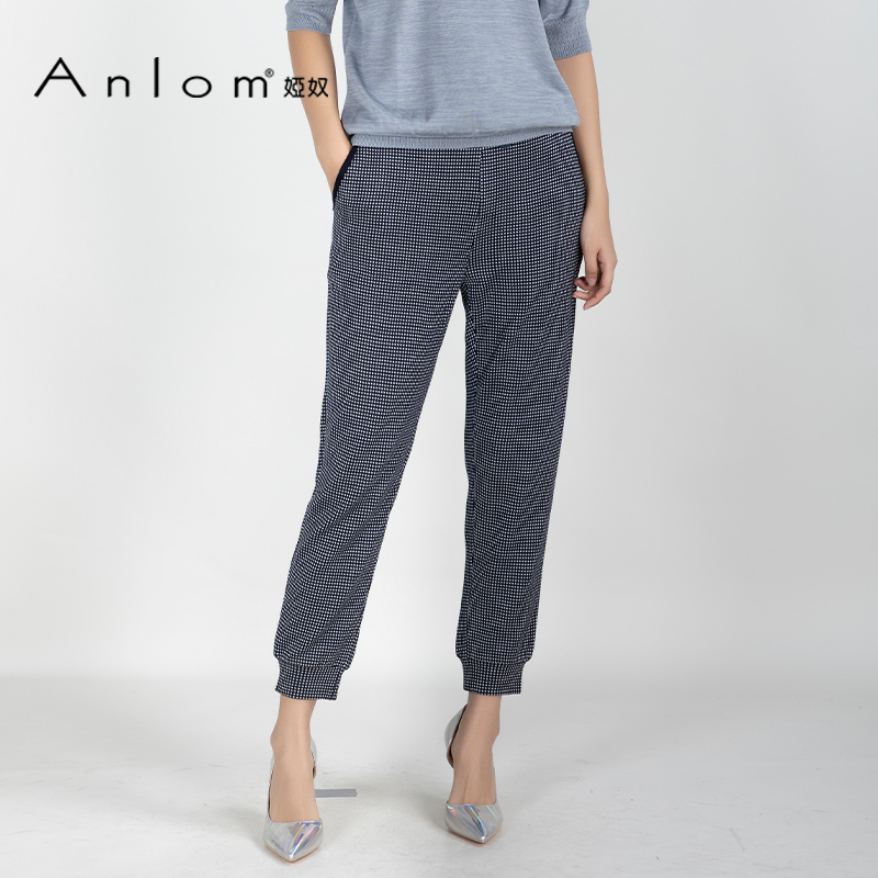 Anlom/娅奴裤子女直筒宽松春夏新款时尚气质复古简约黑白休闲裤女