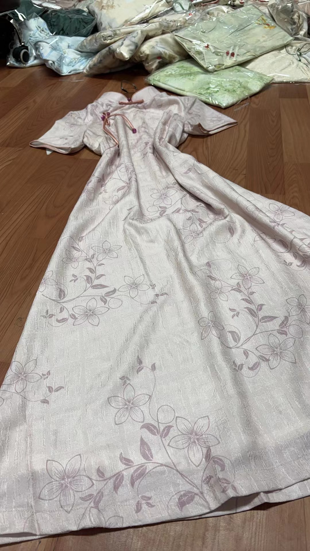 392-紫粉 年轻 流苏扣 A版 改良 旗袍