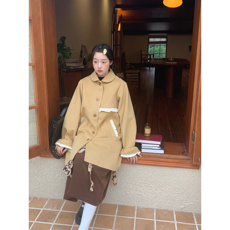 嘿山姥姥温柔风小个子毛呢外套女冬季新品甜美中长款呢子大衣